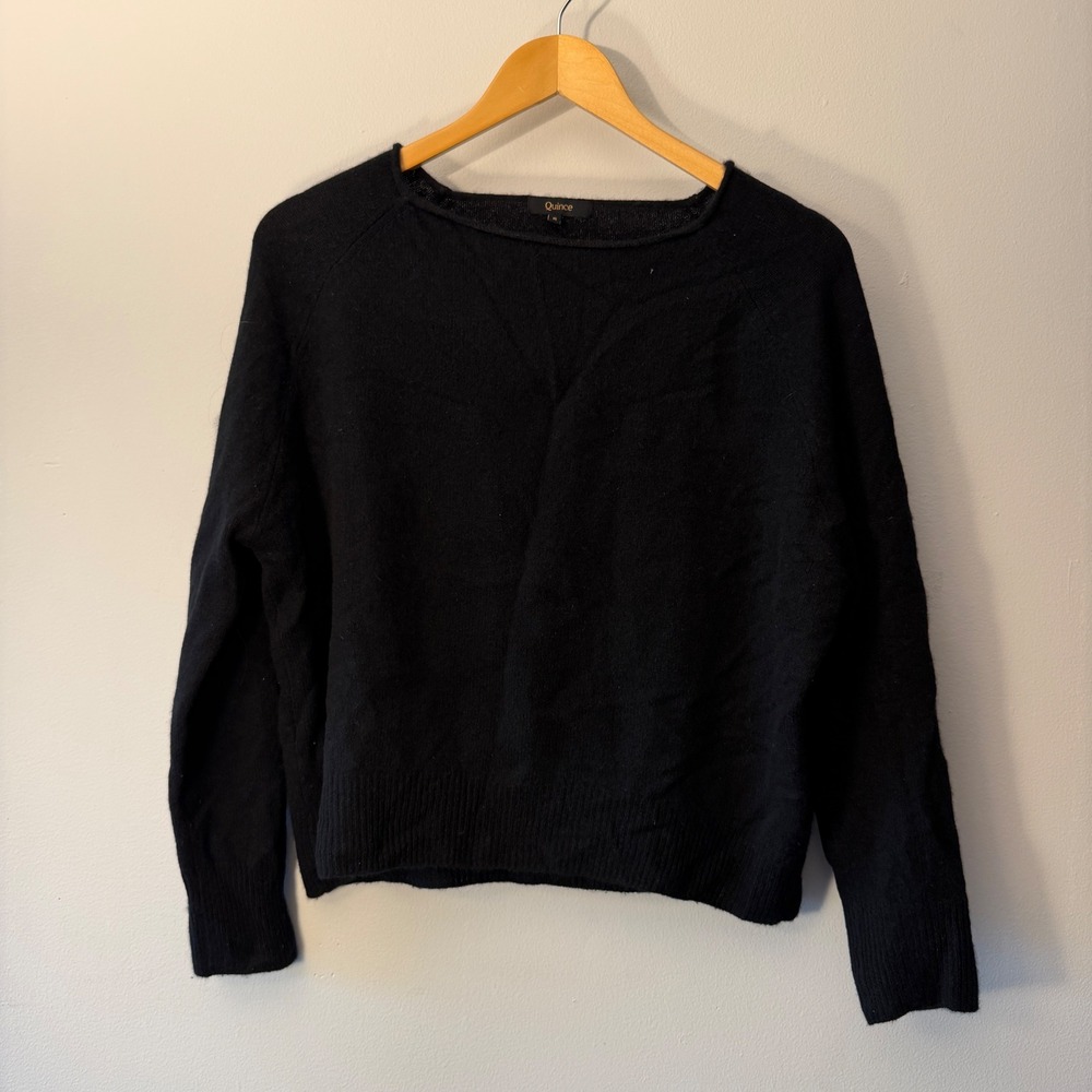 Quince Women Black 100% Cashmere Boatneck Raglan Sleeve Sweater Size S STIEC01